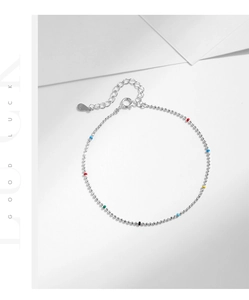 Detailed close-up of S925 sterling silver chain with vibrant colorful enamel beads