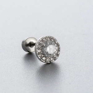 Silver titanium steel stud earrings with central zircon stone and halo setting for women