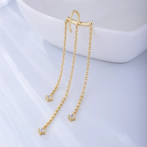 925 Sterling Silver Long Chain Tassel Drop Earrings For Women Minimalist Rhinestone Dangle Earrings Fashion Jewelry Gift
