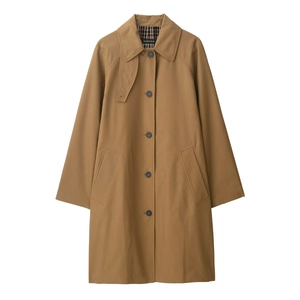 Women Long Trench Coat Twill Polyester Lapel Single Breasted Plaid Lining Casual Elegant Outerwear Camel