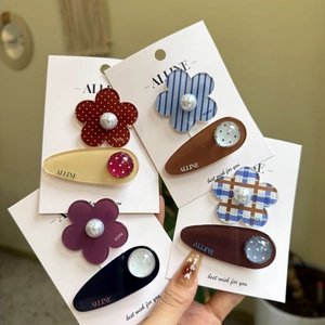 Korean Style Acrylic Floral Polka Dot Hair Clips Sweet Artificial Pearl Bangs BB Clips For Women Girls Daily Hair Accessories