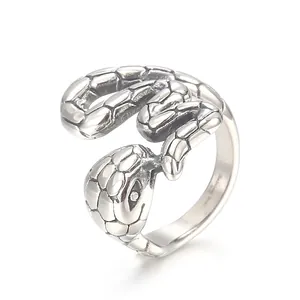 Snake Ring Stainless Steel Ouroboros Textured Scale Punk Gothic Retro Vintage Wrap Around Jewelry For Men
