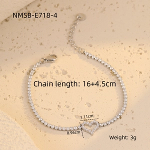 Detail showing heart tennis bracelet dimensions, silver finish and white zircon stones