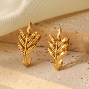 Wheat Ear Stud Earrings 18K Gold Plated Stainless Steel Leaf Niche Design INS Style Elegant Jewelry For Women