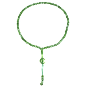 Emerald green 99 prayer beads tasbih with marble texture and moon star tassel charm