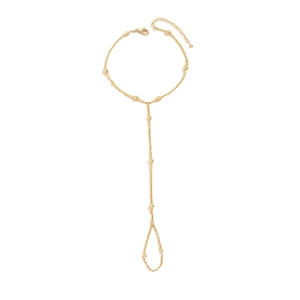 Elegant gold bead chain slave bracelet with adjustable finger ring and crystal accents