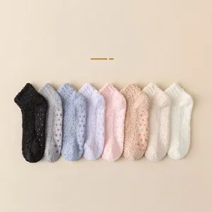 Thick thermal coral fleece floor socks for women with non-slip silicone grip in eight colors