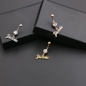 Three-piece belly button rings in silver, gold, and rose gold with Jussie pendants