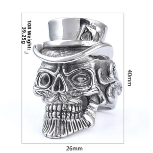 Detailed size specifications for the vintage stainless steel skull gentleman ring