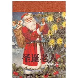 Vintage Christmas sticker set with gold foil Santa Claus for holiday scrapbooking decor