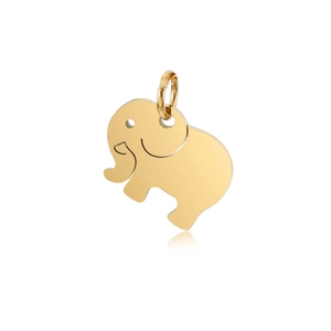 Polished golden elephant pendant made of stainless steel with mirror finish on white back