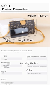 Detailed size specifications for the vintage brown printed crossbody bag with strap length