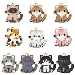 Cute Cartoon Cat Charms Zinc Alloy Enamel Animal Pendants For DIY Jewelry Making Bracelet Necklace Accessories