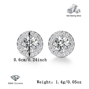 Macro detail of S925 sterling silver studs with 5A zirconia showing 0.6cm diameter size