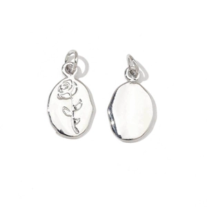 Polished silver irregular oval rose flower pendant charms with high-gloss finish