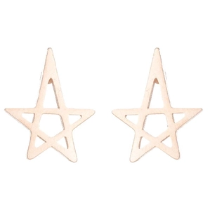 Close-up of rose gold hollow star earrings with geometric minimalist metal design