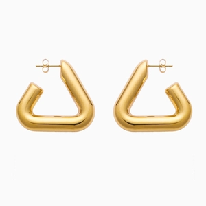 Polished golden hollow geometric triangular earrings with a glossy metallic finish