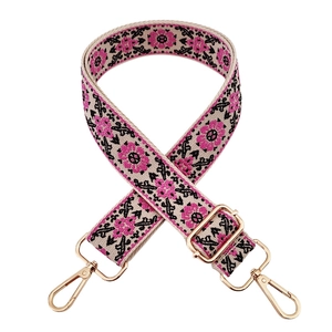 Adjustable 3.8cm beige embroidered floral shoulder strap with gold hardware hooks