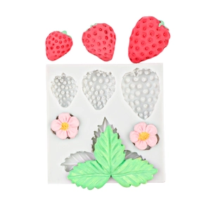 Moule en silicone fraise avec fleurs et feuilles pour décoration de gâteau DIY