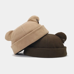 Streetwear men's docker cap with bear ears and metal rings in khaki and brown colors