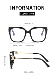 Detailed size chart for square sunglasses showing frame dimensions in mm and inches