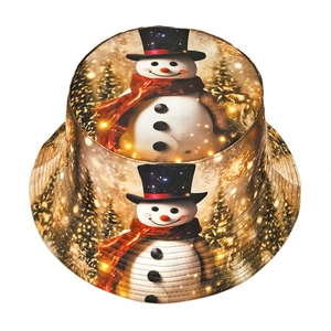 Christmas snowman printed bucket hat with festive forest pattern for outdoor wear