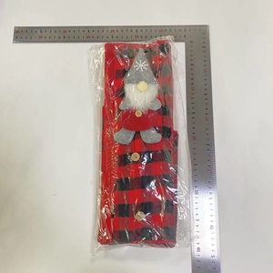 Detailed measurement of red and black buffalo check Christmas gnome fridge handle cover