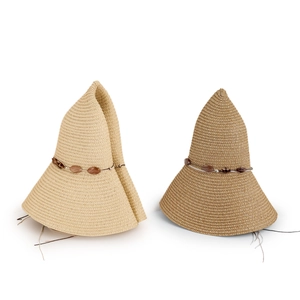 Summer wide brim khaki straw sun hats with elegant amber beaded bands in two colors