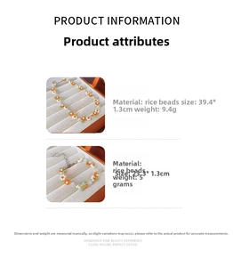 Detailed size chart for handmade floral seed bead necklace and bracelet set in white box