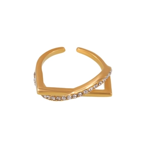 Golden double-layer cross open ring with sparkling cubic zirconia inlay for women