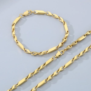 Ensemble bijoux en acier inoxydable doré avec collier et bracelet à maillons plats en S