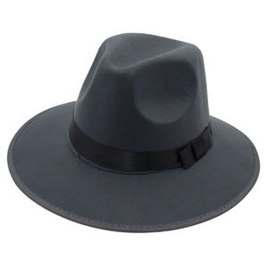 Chapeau fedora classique en laine gris foncé avec ruban noir et style jazz vintage