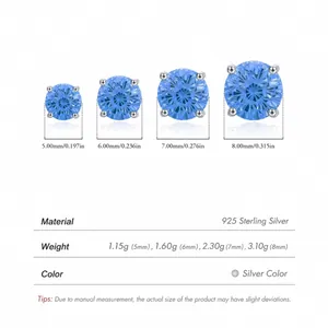 Sparkling S925 sterling silver stud earrings with blue gemstone in four available sizes