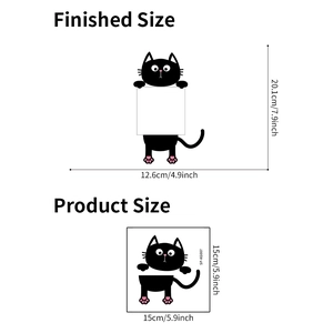 Black cat wall sticker for light switches showing product and finished size dimensions