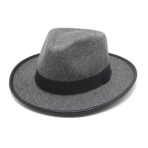 Klassischer dunkelgrauer Tweed-Fedora-Hut mit schwarzem Band und breiter Krempe für alle