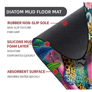 Detail view of the multi-layer leopard print diatom mud mat showing non-slip rubber base