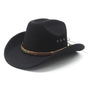 Black western cowboy fedora with a brown skull studded band and breathable side eyelets