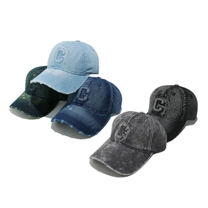 Washed denim baseball cap with C letter patch embroidery in five vintage colors