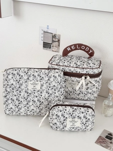 Borsa Trucco In Velluto A Coste Floreale Beauty Case Trapuntato Grande Capacità Pochette Stile Coreano Dolce