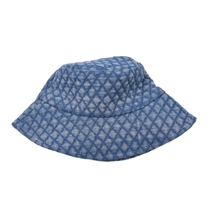 Quilted blue denim bucket hat for kids with diamond stitching and warm winter lining