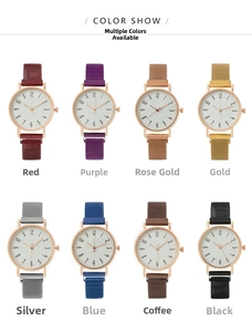 Quartz watches for women with Milanese magnetic bands in eight assorted vibrant colors