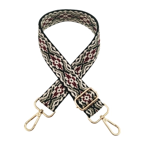 Adjustable jacquard ethnic pattern bag strap with golden metal swivel hooks