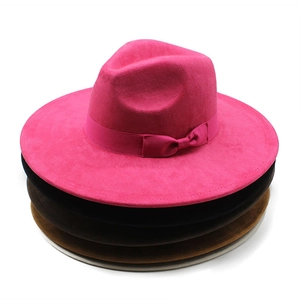 British style wide brim fedora hats in multiple colors with satin ribbon bow decoration