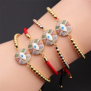 Evil Eye Bracelet Copper Zircon Adjustable Woven Rope Turkish Style Fashion Jewelry For Women Lucky Protection