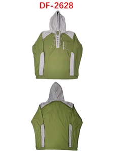 Vues avant et arrière d'un sweat à capuche gaufré vert olive avec détails gris
