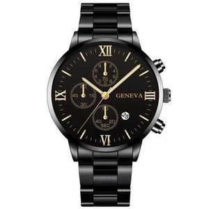 Montre À Quartz Pour Homme Affaires Grand Cadran Bracelet En Acier Inoxydable Calendrier Chiffres Romains Boîtier