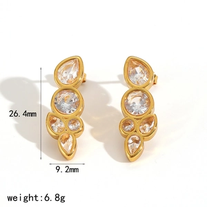 Elegant gold drop earrings with teardrop zircon crystals for women fashion accessory