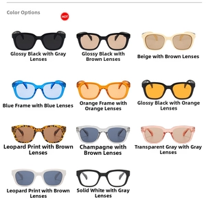 Multiple color options of retro square frame sunglasses with various lenses and frames