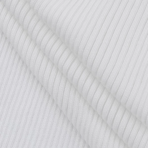 Close-up of high-quality white ribbed knit fabric texture for slim bodycon dresses