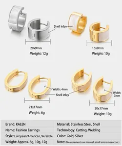 Detailed size specifications for stainless steel shell earrings in gold and silver finish